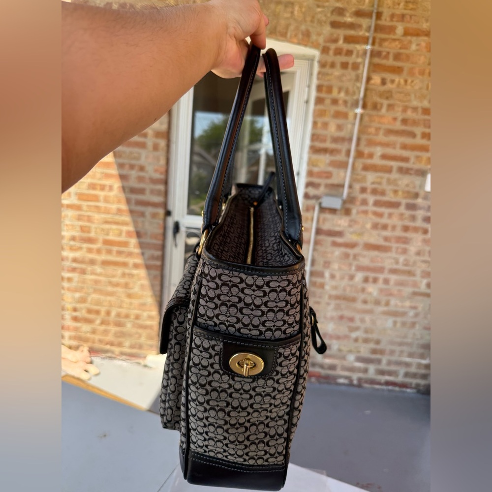 Coach Signature Jacquard Tote Bag in Charcoal/Black Mini Cs Business Travel - Picture 3 of 8